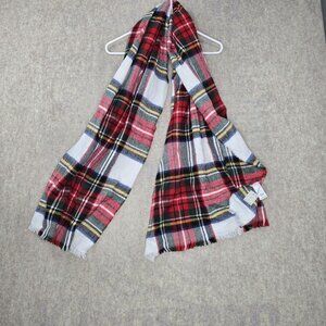 Maurices Womens Red & White Plaid Scarf Lightweight Acrylic Soft Fringe
